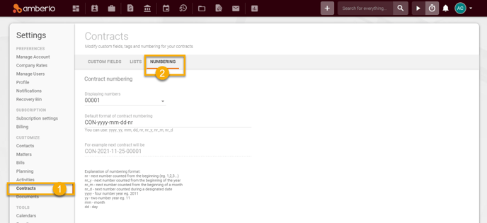 How to set Contracts Numbering Settings1