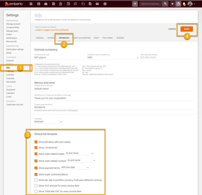 Default EstimateReport Template Settings1