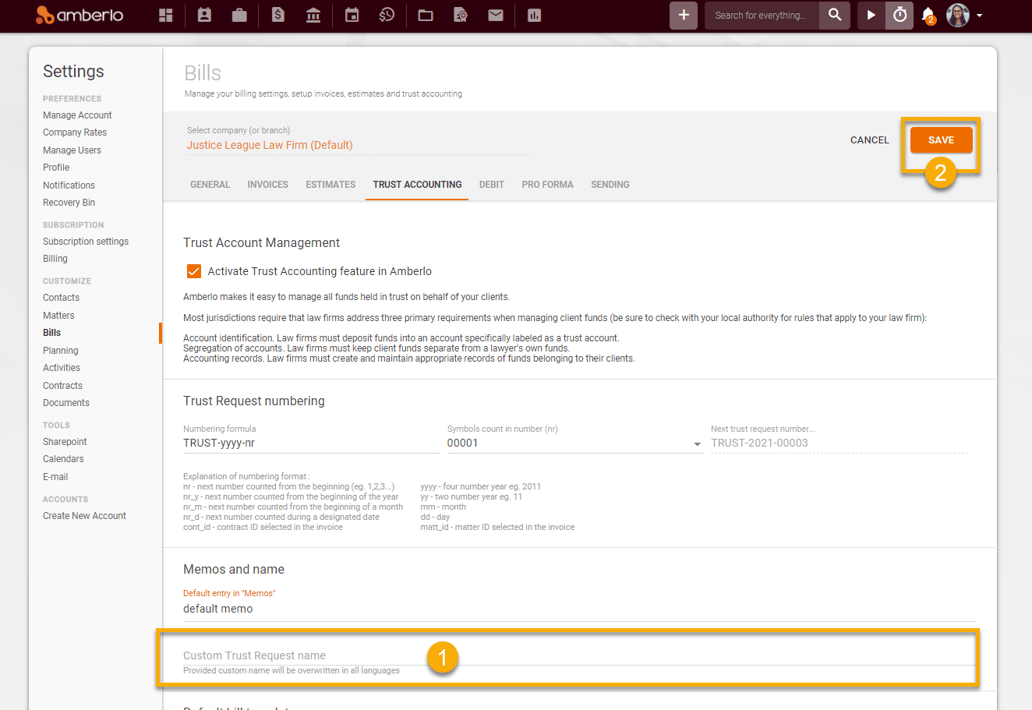 Trust Accounting Settings