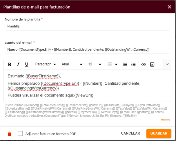 Cómo Personalizar su plantilla de correo electrónico para Facturas y Recordatorios_4