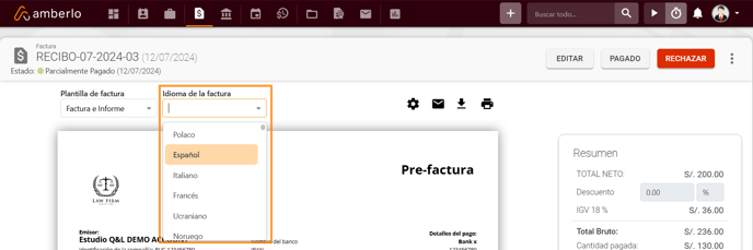 Cómo cambio el idioma de la Plantilla de Factura_1