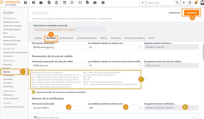 Cómo configurar la fórmula de numeración para Facturas de Corrección_1