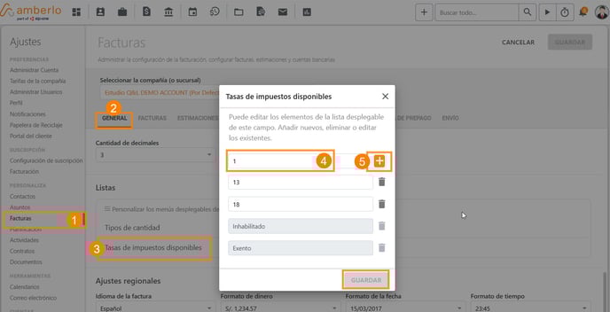 Cómo establecer, cambiar o eliminar las tasas de impuestos disponibles para facturas_1