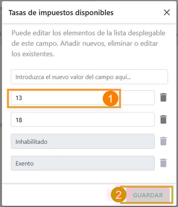 Cómo establecer, cambiar o eliminar las tasas de impuestos disponibles para facturas_2