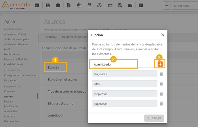 Cómo gestionar las listas desplegables de Asuntos_2