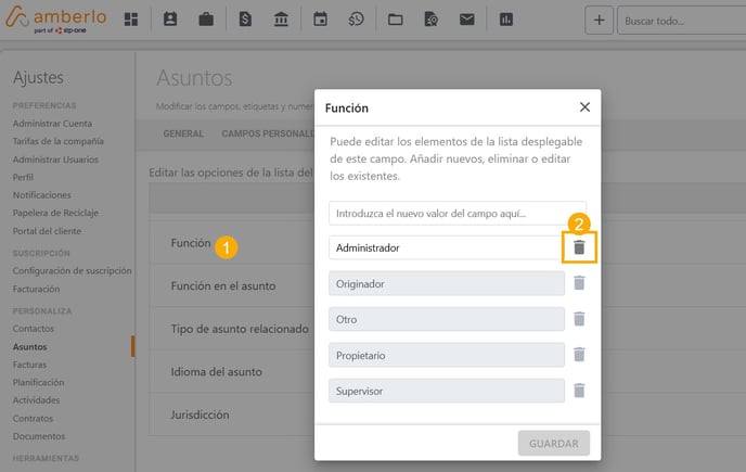 Cómo gestionar las listas desplegables de Asuntos_3