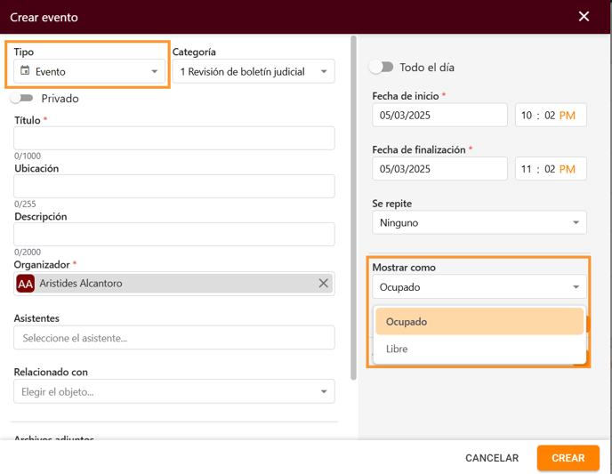 Puedo cambiar la configuración de visibilidad de los eventos en el Calendario de Amberlo_1