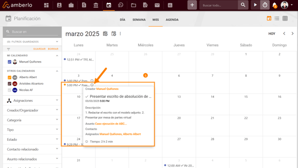 Puedo ver la información de las tareas y eventos en el Calendario de Amberlo sin abrir la tarea o evento_1