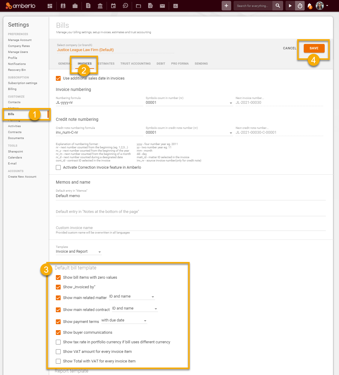 How to set Default Invoice/Report Template Settings?
