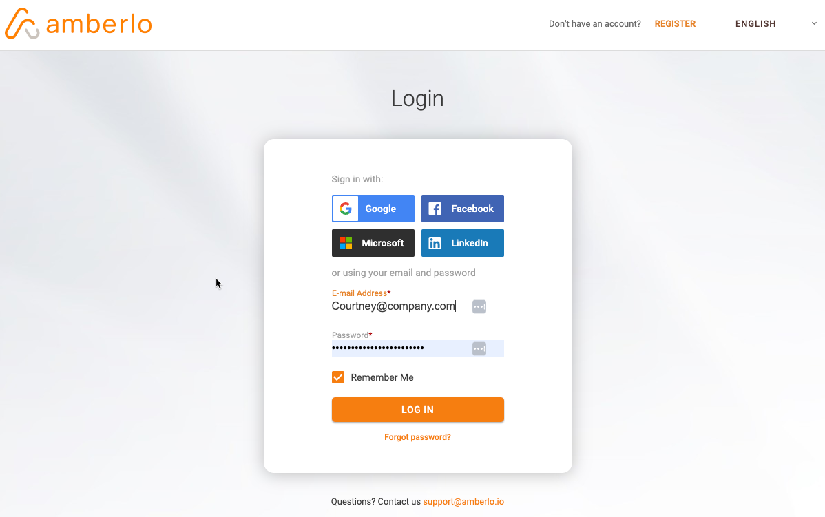 Login page