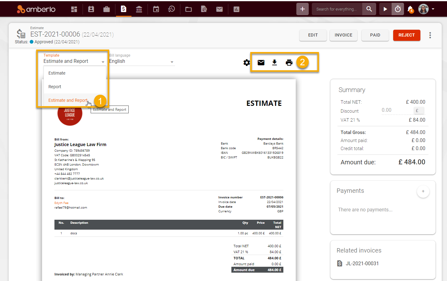 Estimate and report template